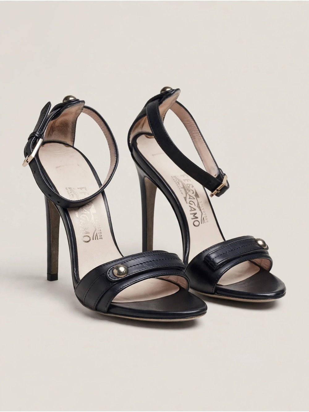 Salvatore Ferragamo Black Leather Ankle-Strap High Heel Sandals